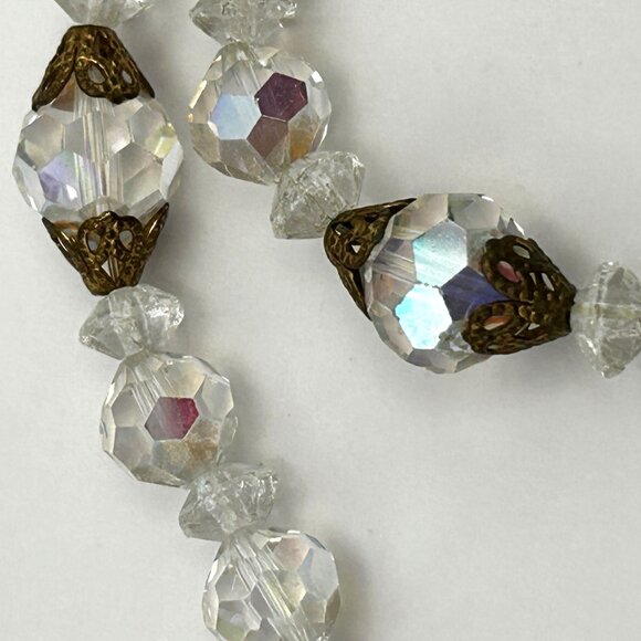 Vintage Aurora Borealis Crystal Tassel Necklace 26” Filigree Midcentury Cocktail - Picture 7 of 16